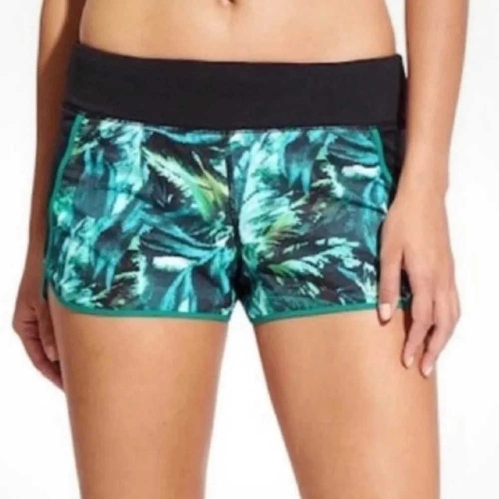 Athleta Track This Run Shorts Napali Tropical Green Teal Black Size Medium - Picture 2 of 14